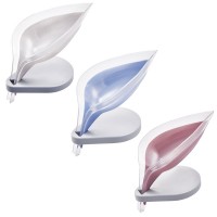 Plastic Leaf Soap Holder, Bathroom Portable Drain Soap Dish Box With Suction Cup/